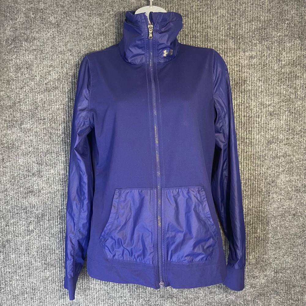 Under‎ Armour Full Zip Track Jacket Womens Small Blue Excellent High Neck Logo